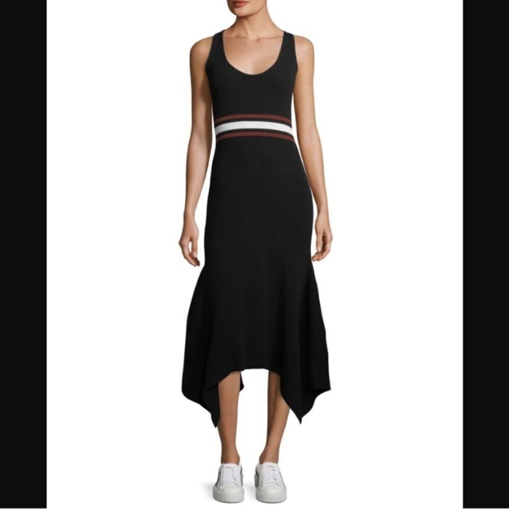 A.L.C. Anders Scoop Neck Fitted Ribbed Knit Handkerchief MIDI Dress-L19